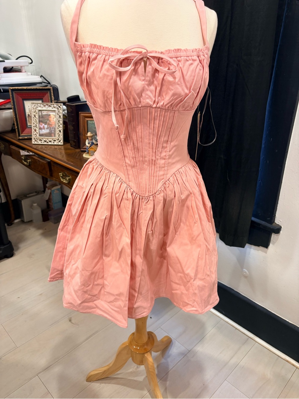 Emerald Sundae Coral-Pink Halter Fit & Flare Mini Dress